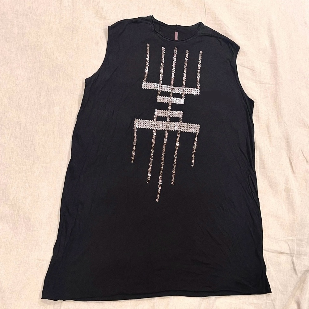 Rick Owens S17 Sequin Embroidered Lilies Runway Tank Top